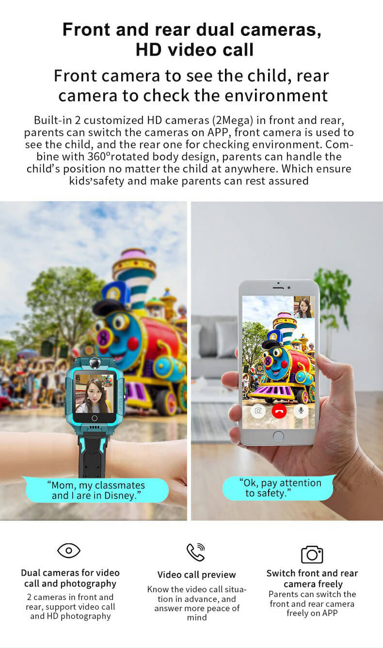 4G Waterproof GPS Positioning Dual Cameras 360° Rotation Video Call Kids Phone Watch